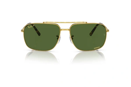 عینک آفتابی پلاریزه ری بن فریم فلزی دوپل طلایی مات به همراه عدسی سبز تیره - عکس از زاویه روبرو