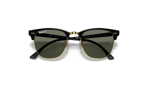 عینک آفتابی پلاریزه کلاب مستر کلاسیک ری بن فریم مشکی طلایی به همراه عدسی سبز - عکس از زاویه روبرو