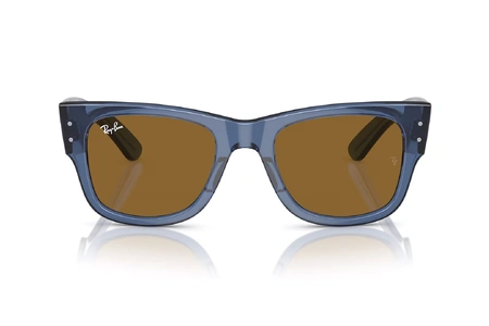 عینک آفتابی مگا ویفرر ری بن فریم کائوچویی آبی شفاف به همراه عدسی قهوه ای - عکس از زاویه روبرو