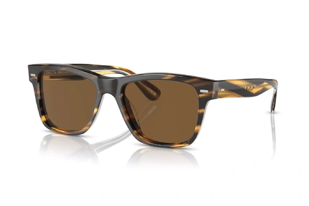 عینک آفتابی الیور پیپیلز فریم کائوچویی مربعی رنگ قهوه ای روشن و عسلی و عدسی قهوه ای - عکس از زاویه سه رخ