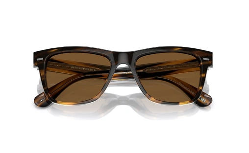 عینک آفتابی الیور پیپیلز فریم کائوچویی مربعی رنگ قهوه ای روشن و عسلی و عدسی قهوه ای - عکس از زاویه بسه عینک