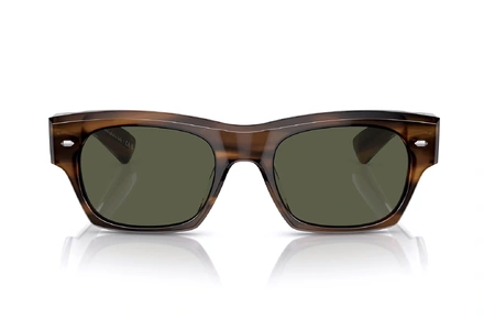 عینک آفتابی الیور پیپلز فریم کائوچویی قهوه ای شفاف و تیره به همراه عدسی سبز - عکس از زاویه روبرو