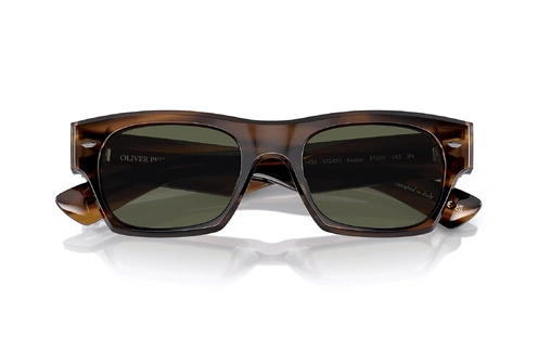 عینک آفتابی الیور پیپلز فریم کائوچویی قهوه ای شفاف و تیره به همراه عدسی سبز - عکس از زاویه بسته عینک