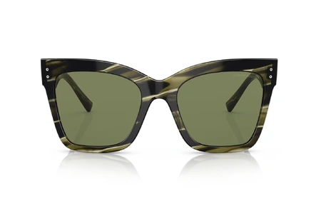 عینک آفتابی جورجیو آرمانی فریم کائوچویی پروانه ای به رنگ سبز ابر و بادی و عدسی سبز - عکس از زاویه روبرو