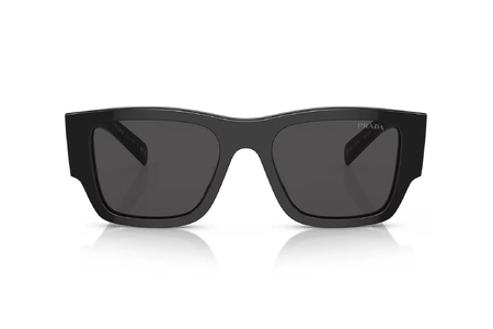 عینک آفتابی کائوچویی پرادا با بدنه مشکی و عدسی خاکستری تیره - عکاسی وحدت - زاویه روبرو