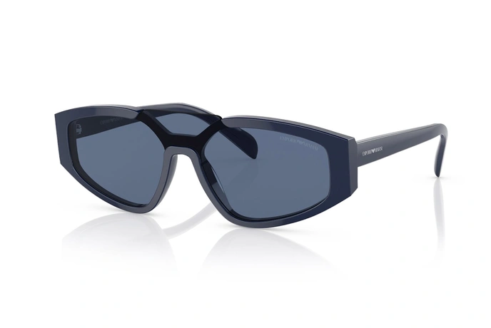 عینک آفتابی گربه‌ای امپریو آرمانی با حدقه هندسی - رنگ آبی و عدسی آبی - زاویه سه‌رخ