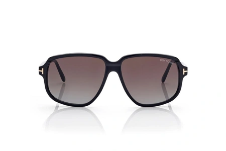 عینک آفتابی کائوچویی مربعی تام فورد با بدنه مشکی و عدسی قهوه‌ای طیف‌دار - زاویه روبرو