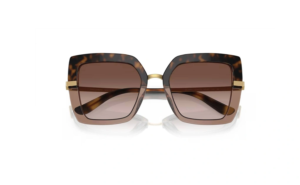 عینک آفتابی پروانه ای دولچه و گابانا به رنگ قهوه‌ای روشن شیشه‌ای،قسمت بالای حدقه طرح هاوانا و عدسی قهوه‌ای طیف‌دار- تاپ ویو