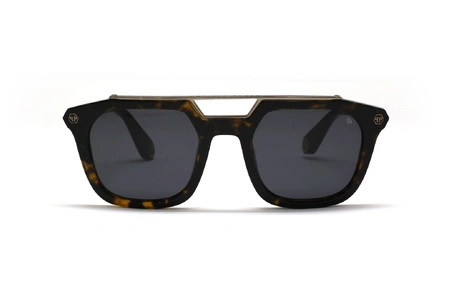 عینک آفتابی دوپل یونیسکس فیلیپ پلین با بدنه قهوه‌ای هاوانا و عدسی دودی - روبرو