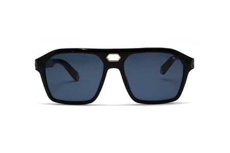 عینک آفتابی خلبانی مردانه فیلیپ پلین با بدنه استات مشکی و عدیب آبی -روبرو