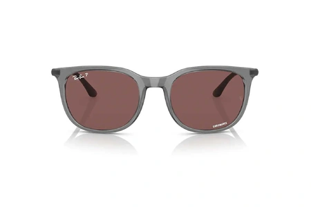 عینک آفتابی پلاریزه کرومانس مربعی ری‌بن بدنه خاکستری شیشه‌ای با عدسی بنفش تیره - زاویه روبرو