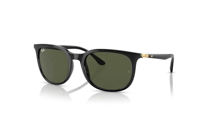 عینک آفتابی مربعی ری‌بن بدنه مشکی با عدسی سبز - زاویه سه‌رخ