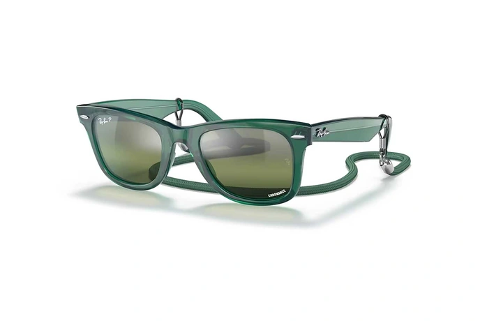 عینک آفتابی ویفرر ریبن رنگ سبز شیشه ای با عدسی پلاریزه کرومانس سبز -زاویه سه رخ