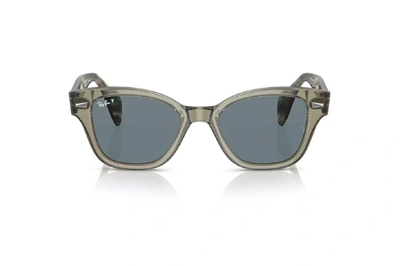 عینک آفتابی پلاریزه مربعی ریبن رنگ سبز شیشه ای عدسی آبی با دسته سبز هاوانا - عکس از زاویه روبرو