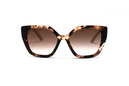 عینک آفتابی پرادا - فریم قهوه ای هاوانا با دسته صورتی و عدسی قهوه ای طیف دار - عکس از زاویه روبرو