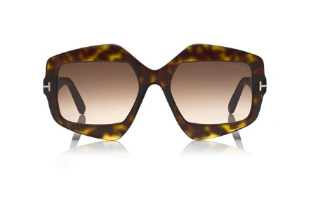عینک آفتابی زنانه چند ضلعی تام فورد - رنگ قهوه ای هاوانا و عدسی قهوه ای طیف دار - عکس زاویه روبرو