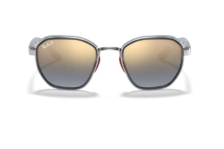 عینک آفتابی ری بن فریم فلزی_کائوچویی چندضلعی و به رنگ سورمه ای مشکی - عدسی آبی کرومانس- عکس از زاویه روبرو