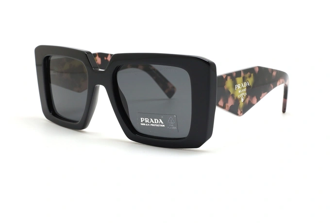 عینک آفتابی پرادا - فریم مشکی دسته قهوه ا یهاوانا و عدسی دودی