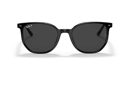 عینک آفتابی ری بن فریم کائوچویی مربعی زیر حدقه ها کمی زاویه دار عدسی خاکستری پلاریزه - عکس از زاویه روبرو