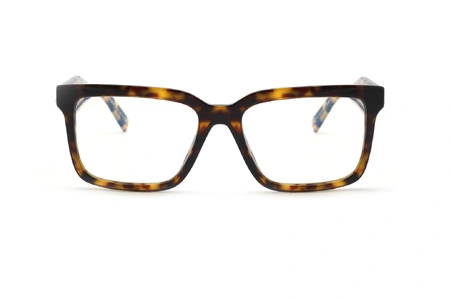 عینک آفتابی  Blue light زنانه پرادا فریم کائوچویی مربعی با دسته های پهن و لوگوی پرادا به رنگ قهوه ای هاوانا - عکس از زاویه روبرو