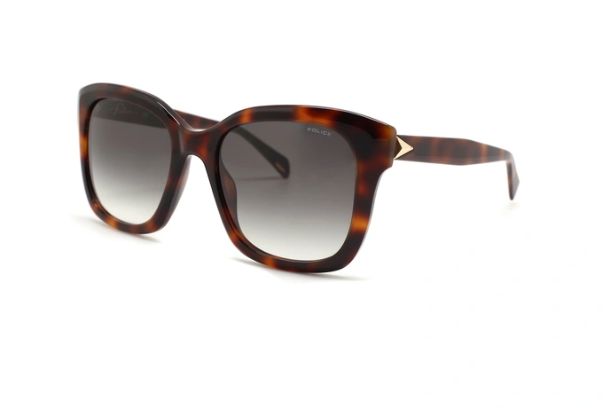 عینک آفتابی پلیس زنانه فریم کائوچوی مربعی رنگ قهوه ای هاوانا عدسی دودی طیف دار - عکس از زاویه سه رخ