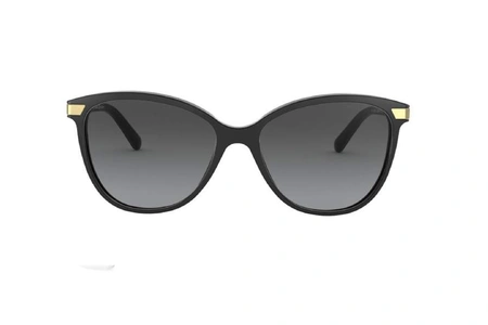 عینک آفتابی زنانه بربری فریم کائوچویی گربه ای مشکی دسته ها طرح بربری و عدسی دودی - عکس از زاویه روبرو