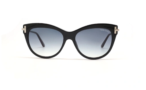 عینک آفتابی زنانه تام فورد فریم گربه ای مشکی طلایی، عدسی دودی طیف دار - عکس از زاویه روبرو