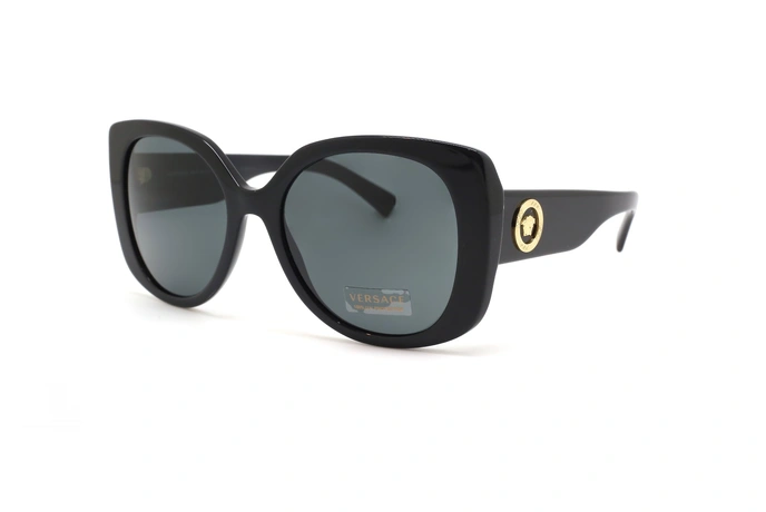 عینک آفتابی زنانه ورساچه فریم کائوچویی مشکی پروانه ای - عکس از زاویه سه رخ 