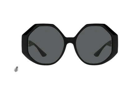 عینک آفتابی کائوچویی زنانه ورساچه فریم گرد و مربعی مشکی عدسی دودی تیره- عکس از زاویه روبرو