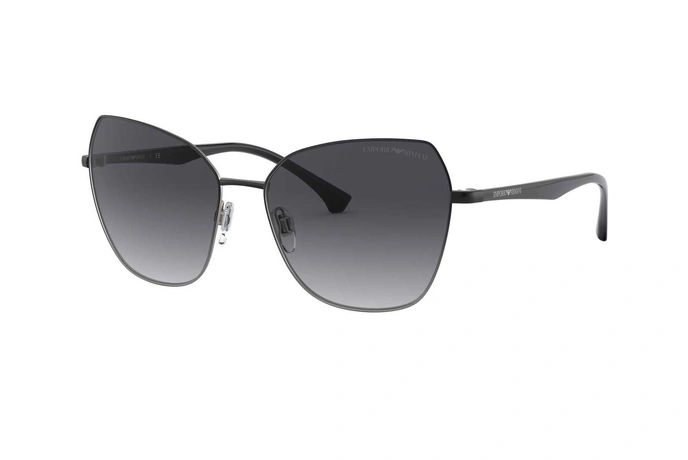 عینک آفتابی زنانه امپریو آرمانی فریم گربه ای مشکی فلزی و عدسی سورمه ای - عکس از زاویه سه رخ 