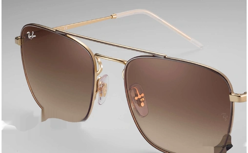 عینک آفتابی مربعی زاویه دار  ربین اصل - بدنه طلایی قهوه ای - عدسی قهوه ای - زاویه نزدیک