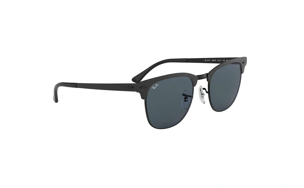 عینک آفتابی ریبن - کلاب مستر تمام فلزی - بدنه مشکی - عدسی آبی - زاویه سه رخ