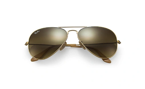 عینک آفتابی خلبانی ریبن - رنگ بدنه طلایی - شیشه قهوه ای طیف دار - زاویه دسته بسته