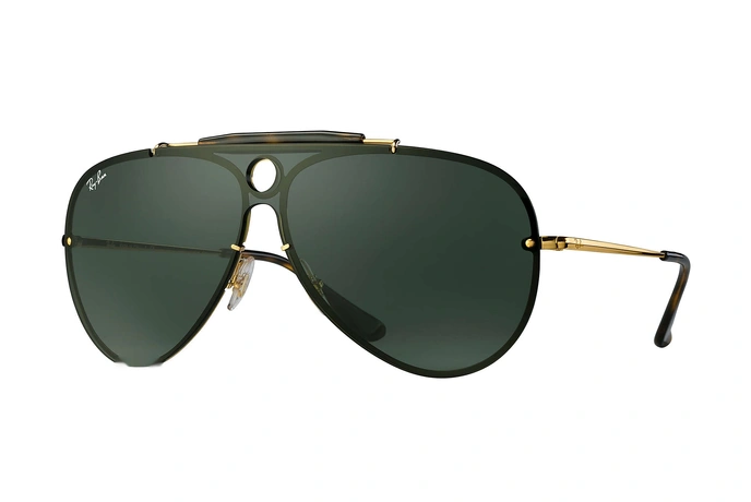 عینک آفتابی شوتر بلیز ری بن اصل - بدنه طلایی - شیشه سبز - زاویه سه رخ