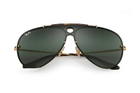 عینک آفتابی شوتر بلیز ری بن اصل - بدنه طلایی - شیشه سبز - زاویه روبرو