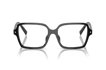 عینک طبی پرادا فریم کائوچویی مربعی باریک به رنگ مشکی براق - عکس از زاویه روبرو
