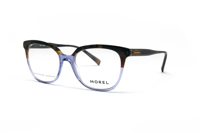 عینک طبی کوالی فریم کائوچویی گربه ای رنگ آبی و قهوه ای تیره و هاوانا - عکس از زاویه سه رخ