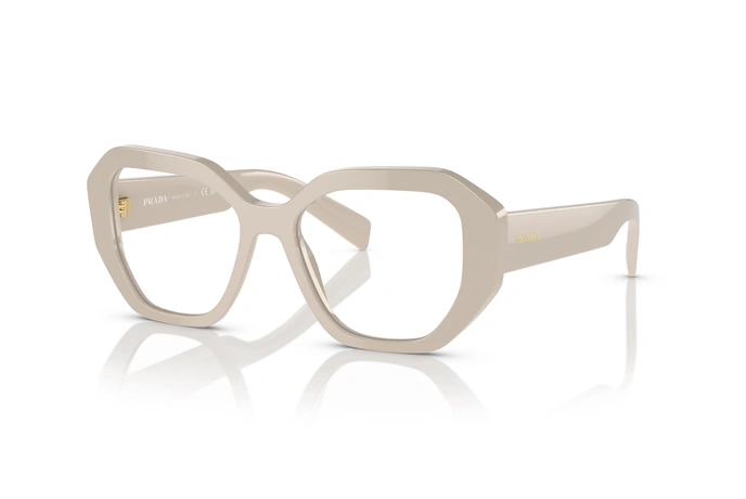 عینک طبی زنانه اور سایز پرادا به رنگ کرم - زاویه سه‌رخ