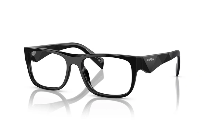 عینک طبی مستطیلی پرادا با بدنه مشکی - زاویه سه‌رخ