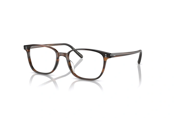 عینک طبی الیور پیپلز فریم کائوچویی مربعی قهوه ای تیره و روشن - عکس از زاویه سه رخ 