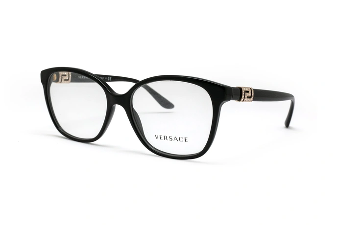 ,ینک طبی زنانه ورساچه فریم کائوچویی گربه ای به رنگ مشکی و دسته نگین کاری شده - عکس از زاویه سه رخ