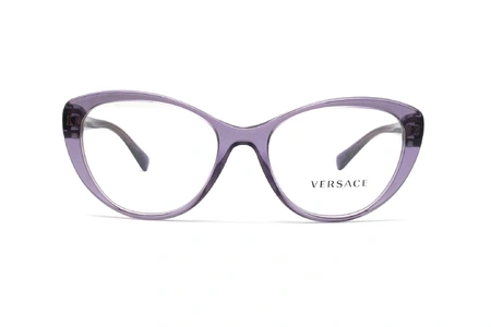 عینک طبی زنانه ورساچه فریم گربه ای بنفش روی دسته لوگو نگین کاری شده - عکس از زاویه روبرو