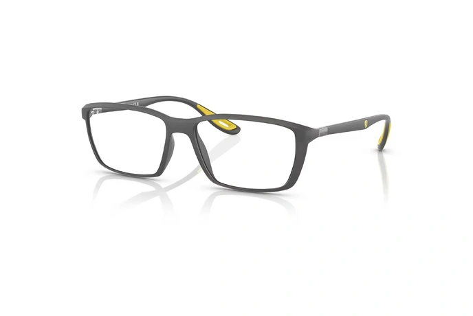 عینک طبی ری بن فریم کائوچویی مستطیلی طوسی مات و لکه های زرد - عکس از زاویه سه رخ