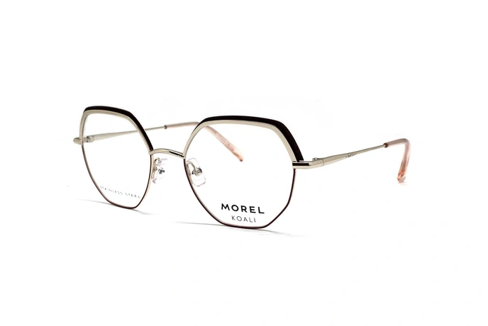 عینک طبی زنانه پروانه‌ای کوالی با بدنه فلزی زرشکی و بالای حدقه مشکی و دسته طلایی-سه‌رخ