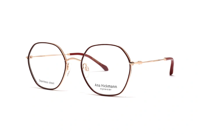 عینک طبی زنانه چندضلعی آناهیکمن با بدنه طلایی و حدقه دور قرمز - سه‌رخ