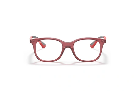 عینک طبی بچگانه ری بن فریم استات مربعی رنگ قرمز شفاف - عکس از زاویه روبرو
