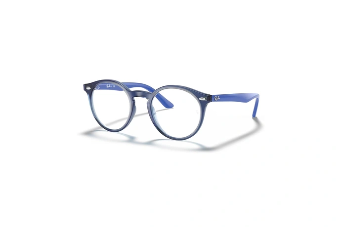 عینک طبی بچگانه ری بن فریم استات گرد رنگ آبی روشن و تیره - عکس از زاویه سه رخ