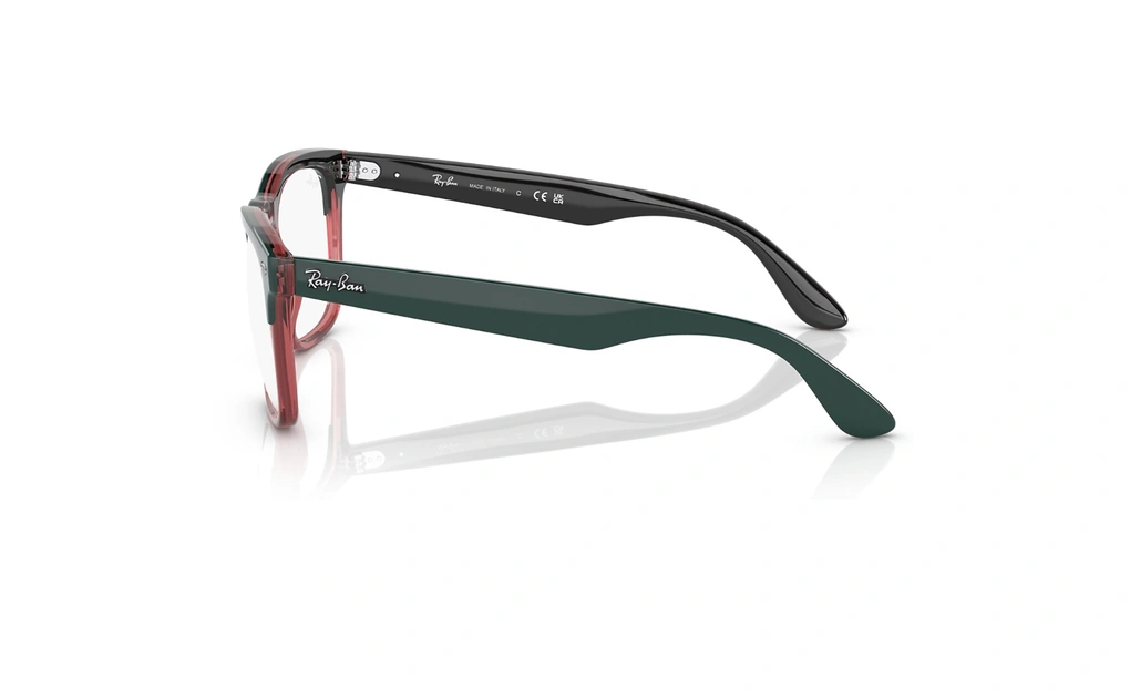 عینک طبی ری بن فرم کائوچویی مربعی دو رنگ قرمز و مشکی - عکس از زاویه کنار