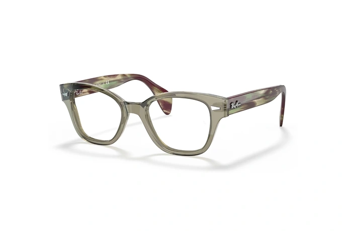 عینک طبی ری بن فریم شبه مربعی استات رنگ سبز و قهوه ای هاوانا - عکس از زاویه سه رخ