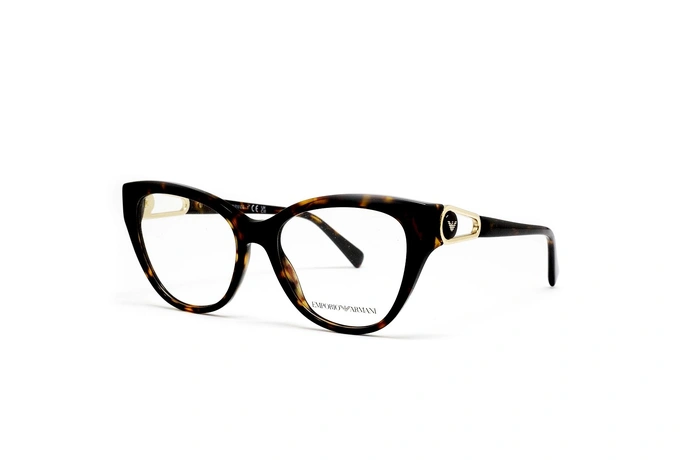 عینک طبی امپریو آرمانی فریم کائوچویی گربه ای رنگ قهوه ای هاوانا - عکاسی وحدت -  عکس از زاویه سه رخ